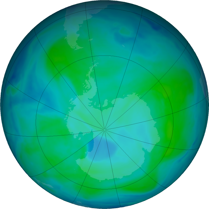 Antarctic ozone map for 09 January 2021
